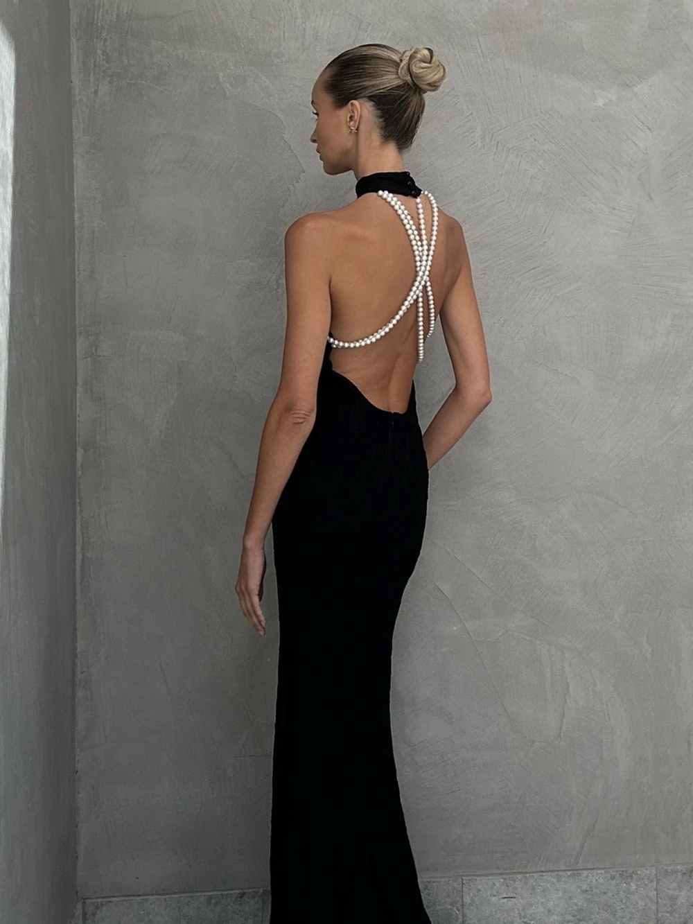 NWT Atoir Devon Gown | Black Backless Maxi Dress with Pearl-Strap Detail